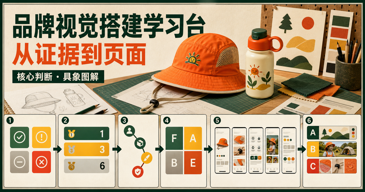 同一顶橙色儿童防晒帽被拆成错对页面、四层转换、角色关系、场景顺序、需求反应、品类路径、证据筛选和需求聚类八种教学图